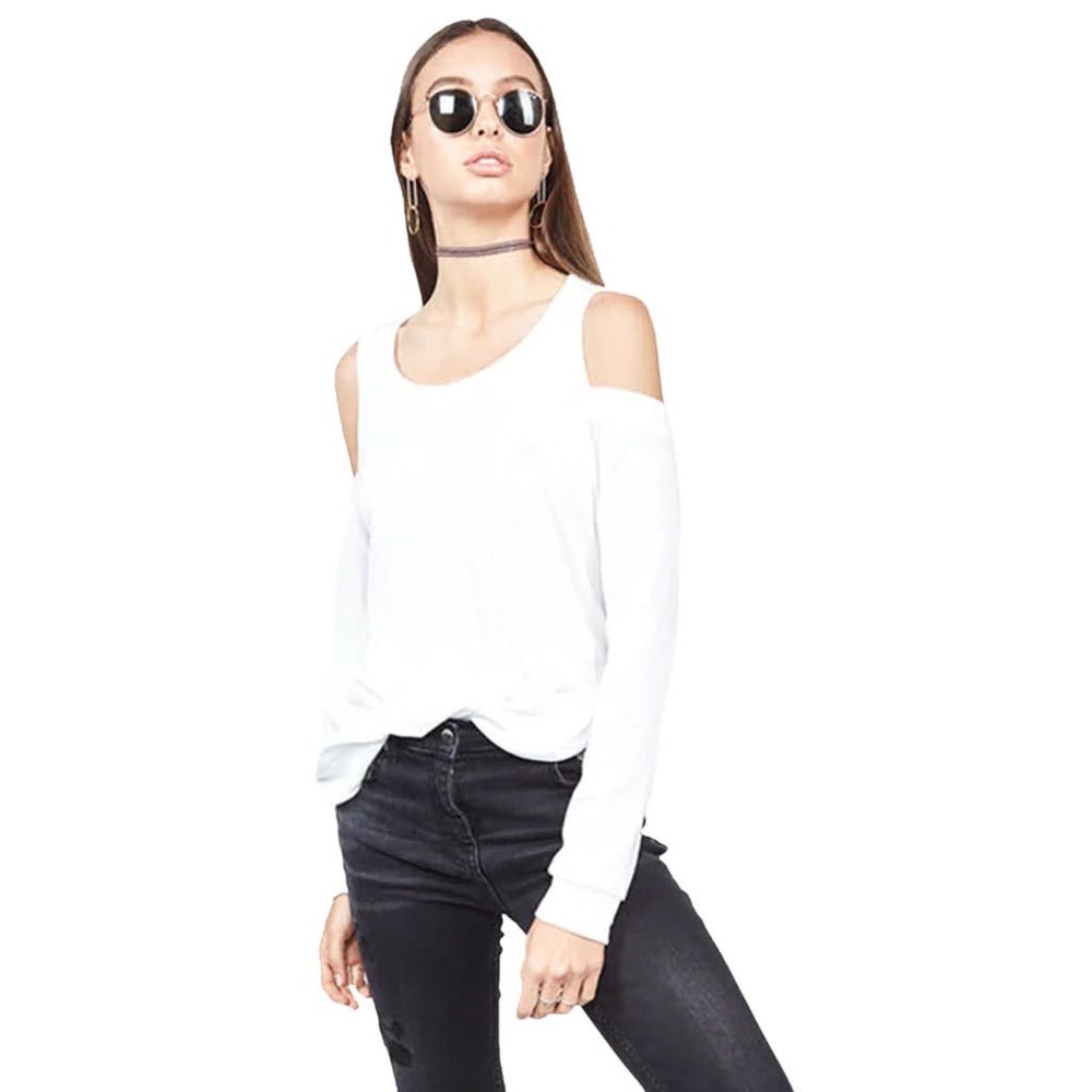 Michael Lauren White Long Sleeve Open Shoulder Top Size Large New